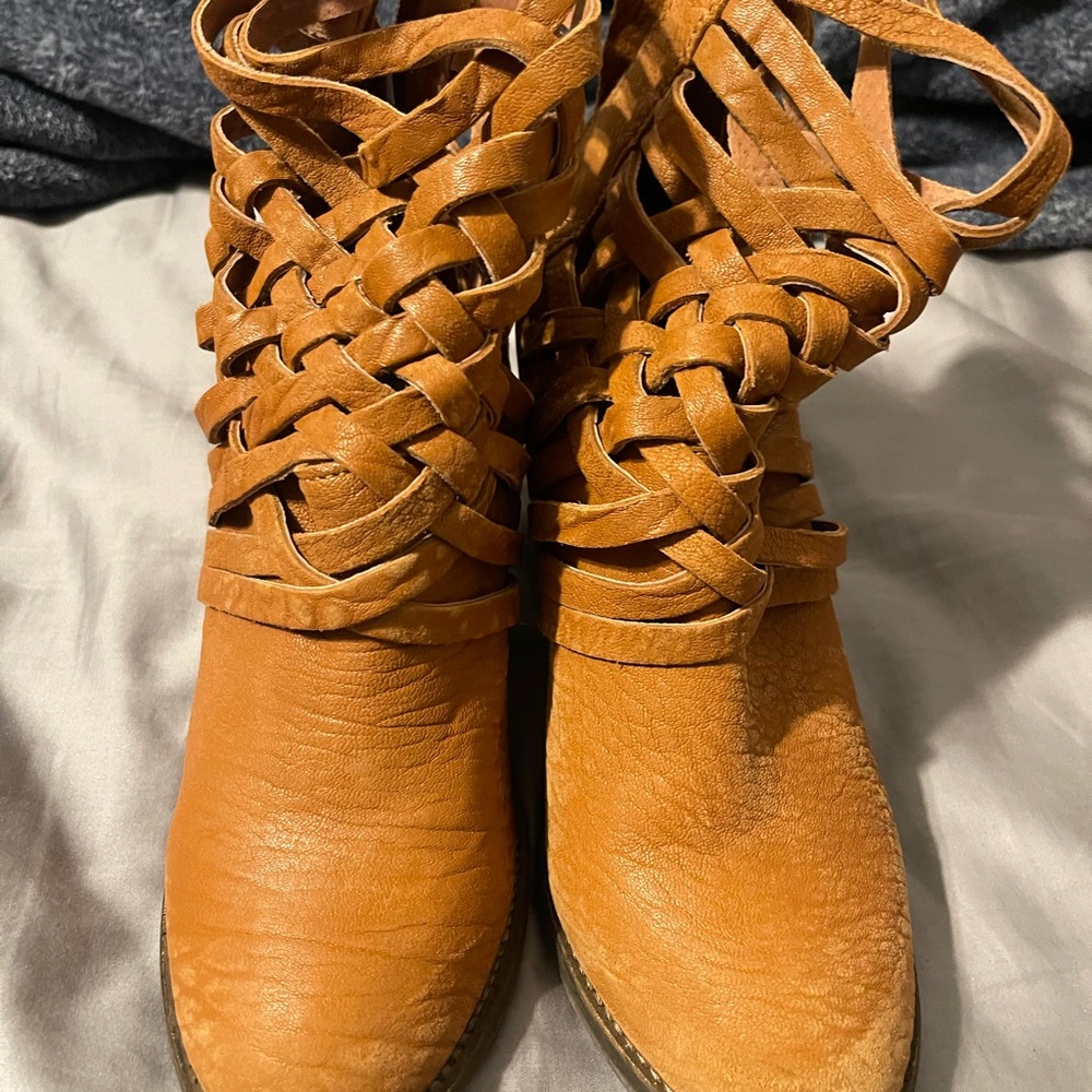 Free People Tan Lace Up Boots
